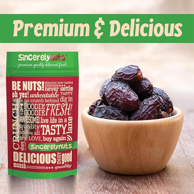 Sincerely Nuts Large Unsweetened Medjool Dates, 1Lb - Fresh, No Sugar Added Date Fruit Snack - Unsulfured Medjools with Rich Natural Flavor Extra Large & Fancy Dates - Kosher, Gluten-Free and Vegan