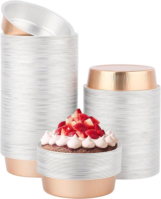 Beasea Aluminum Foil Ramekins, 7.3oz 200 Pack 4 Inch 215ml Disposable Ramekins Foil Cups No Lids Baking Ramekin Cup Cupcake Aluminum Mini Baking Cups for Party - Rose Gold