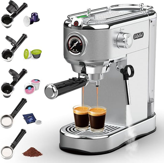 20-Bar Espresso Machine & Coffee Machine ??Compatible with Nespresso, Keurig K Cup ??Hot & Cold Brew, Milk Frother, Stainless Steel ??10 oz Espresso Cup - Latte Machine & Cappuccino Machine
