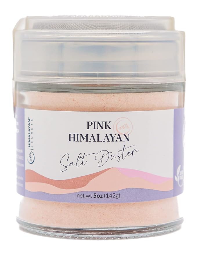 Himalayan Secrets Natural Pink Popcorn Salt Duster in Refillable Screen Shaker - 5 oz Healthy Unrefined Powder Salt Packed with Minerals - Kosher Certified