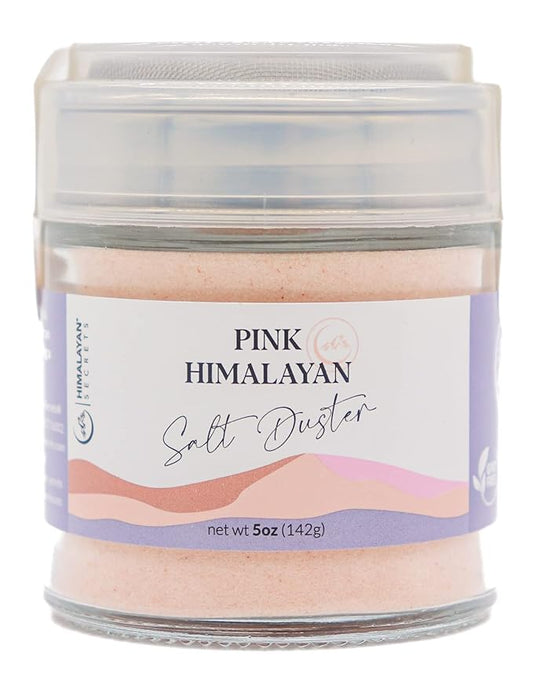 Himalayan Secrets Natural Pink Popcorn Salt Duster in Refillable Screen Shaker - 5 oz Healthy Unrefined Powder Salt Packed with Minerals - Kosher Certified