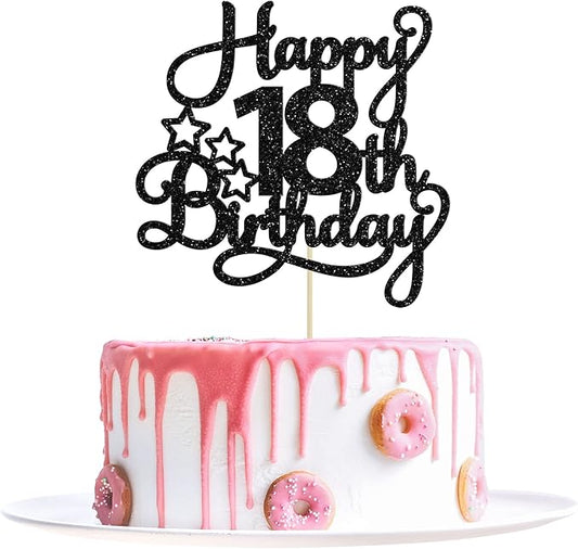 1 Pack Happy 18th Birthday Cake Topper Black Glitter 18 & Fabulous Cheers to 18 Years Old Birthday Cake Pick for Celebrating 18th Birthday Anniversary Party Cake Decorations Supplies