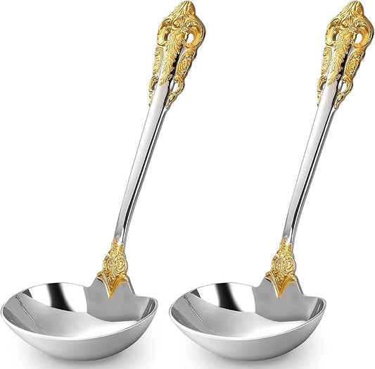 KEAWELL Luxury Gravy Ladle, 18/10 Stainless Steel, Gold Accent, Small Gravy Spoon for Home. Solid and Sturdy, Dishwasher Safe… (2)
