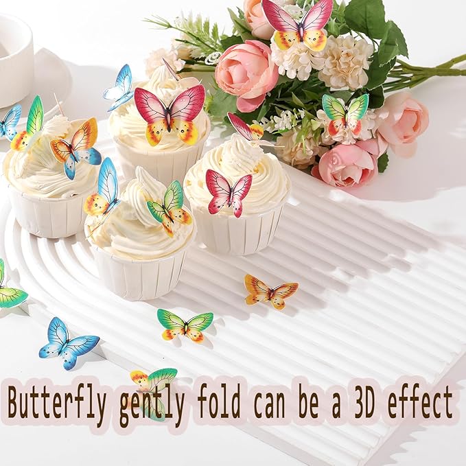 YOcity 40pcs Mix Color Edible Wafer Paper Butterfly Cake Toppers for Wedding, Birthday, Baby Shower & Special Occasions