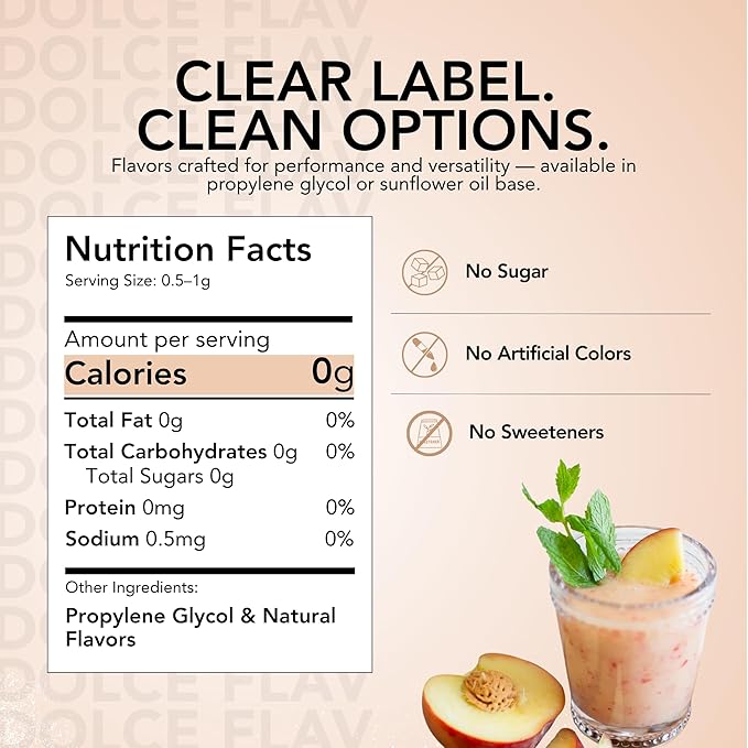 Dolce Flav Natural White Peach Extract 2 oz ??Kosher, Sugar-Free, Concentrated Sweet White Peach Flavoring for Beverages, Desserts & Baking, Includes Measured Dropper