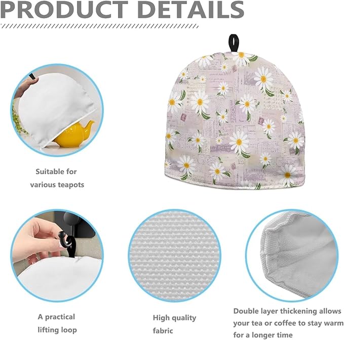 Generic Hudotybom Daisy Tea Cozy for Teapot Insulated Large Teapot Cover to Keep Warm Tea Kettle Cover Machine Washable Coffee Pot Cloth Covers Kitchen Home Decorations for Housewife Mom, CZA49