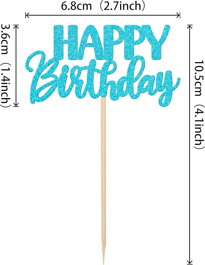 30 PCS Happy Birthday Cupcake Toppers Glitter Happy Birthday Cupcake Picks for Celebrating Birthday Anniversary Theme Party Cake Decorations Supplies Lake Blue