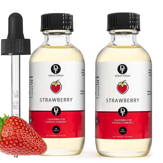 Dolce Flav Strawberry Extract ??2 Ounce Oil-Soluble Kosher, Sugar-Free, Concentrated Berry Flavor for Candy, Chocolates & Desserts, Includes Measured Dropper, Pack of 2
