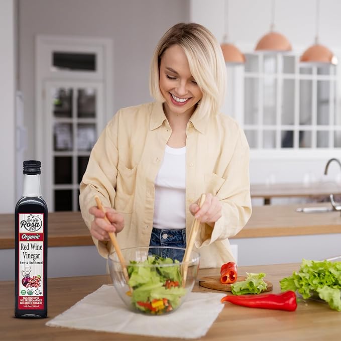 De La Rosa Organic Red Wine Vinegar, Raw & Unfiltered, Kosher for Passover, Vegan, Non-GMO & Gluten Free, Great for Salad Dressings, Marinades & More, Organic Red Wine Vinegar, 16.9 Oz (Pack of 1)