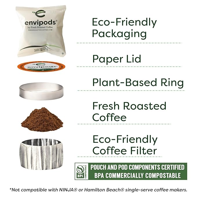 Fresh Roasted Coffee, Organic Guatemalan Huehuetenango envipods, Medium Roast, Fair Trade Kosher, 36 Count, Individually Wrapped, Compatible With 1.0 & 2.0 K Cup Brewers