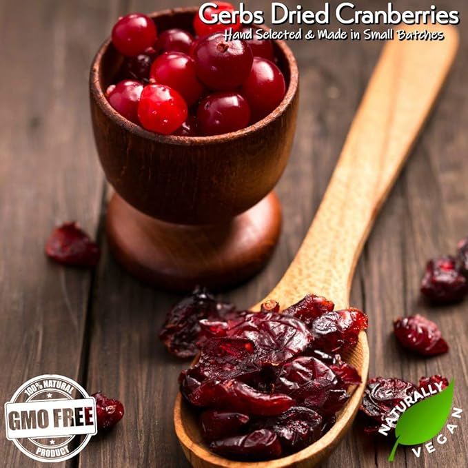 Gerbs Dried Cranberries 2 lbs. | Unsulfured, No Additives, Resealable Bag | Naturally Tart & Juicy | Top 14 Allergen-Free
