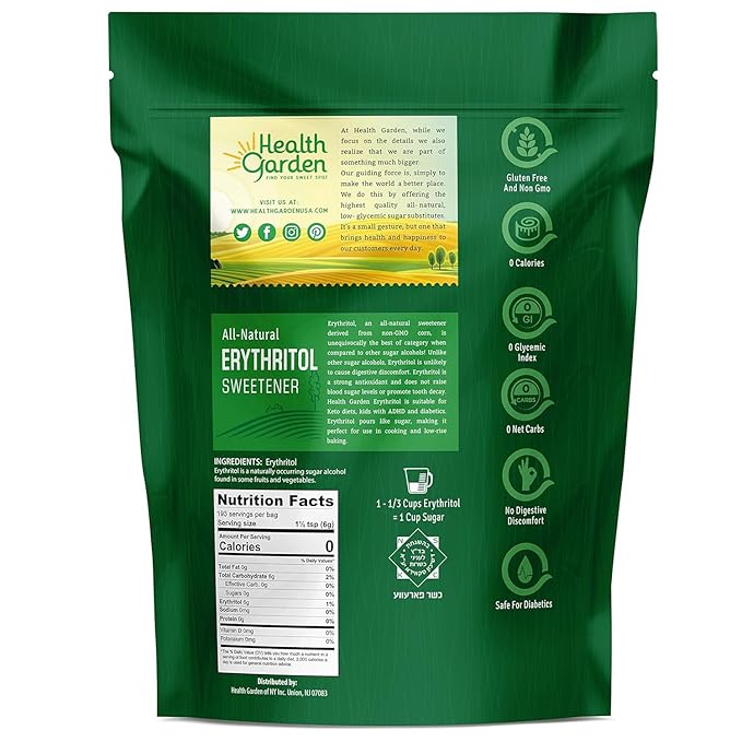 Health Garden Erythritol Sugar Free Sweetener - All Natural - Non GMO - Kosher- Keto Friendly (48 Ounce (Pack of 1))