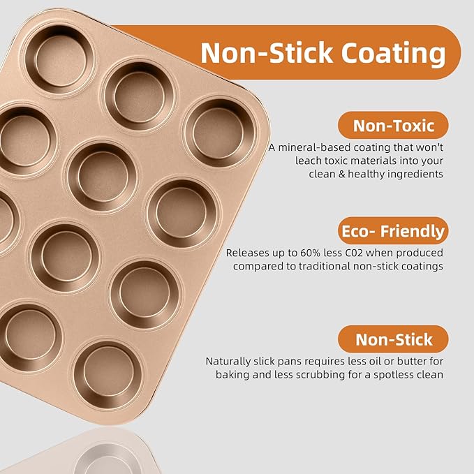 11-Piece Nonstick Baking Pans Set - Professional Grade Carbon Steel Bakeware with Premium Coating- Dishwasher Safe, Stackable, Oven Safe to 450°F (Champagne)