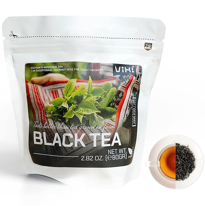 VIXI Black Tea Loose Leaf, (16.00 Oz), Vietnam's Mountain Tea, Bold Flavored, Taste Like Assam, Dried Whole Full Large Leaves, Sugar Free, 100% Natural from Ancient Tea Tree