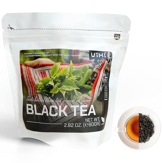 VIXI Black Tea Loose Leaf, (16.00 Oz), Vietnam's Mountain Tea, Bold Flavored, Taste Like Assam, Dried Whole Full Large Leaves, Sugar Free, 100% Natural from Ancient Tea Tree