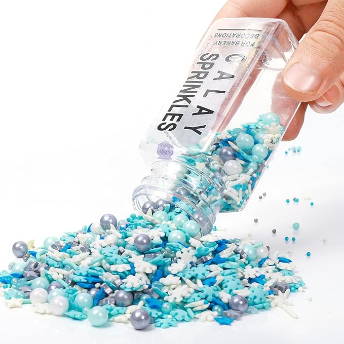 Snowflake Sprinkles, Frozen in Sugar Sprinkle Mix, Blue Sprinkles, Baking Cake Cupcake Toppers, Cookie Decorating, Ice Cream Decorations Celebrations Shaker Jar Wedding Christmas Party