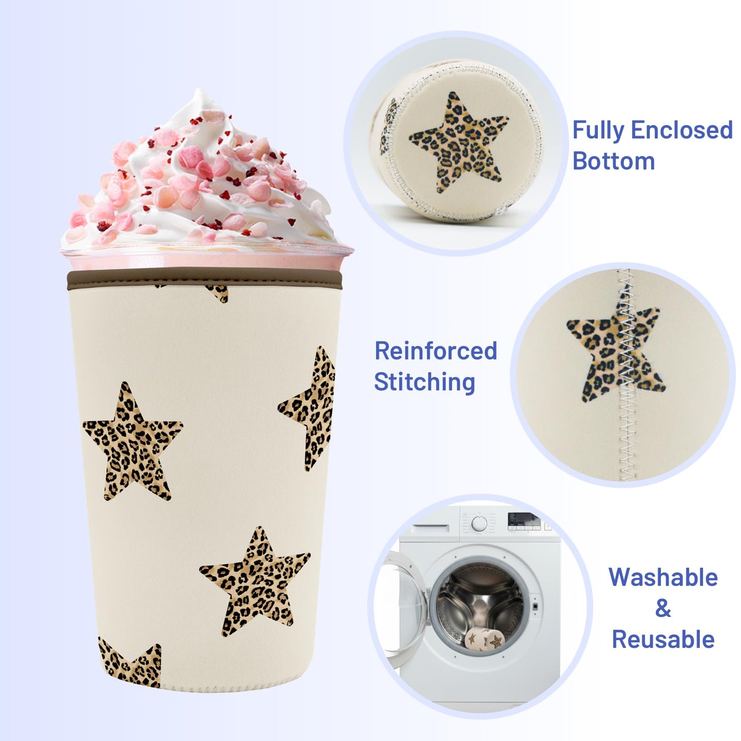 Puresora Iced Coffee Sleeve Reusable Cup Sleeves for Cold Drinks Neoprene Plastic Cup Covers for