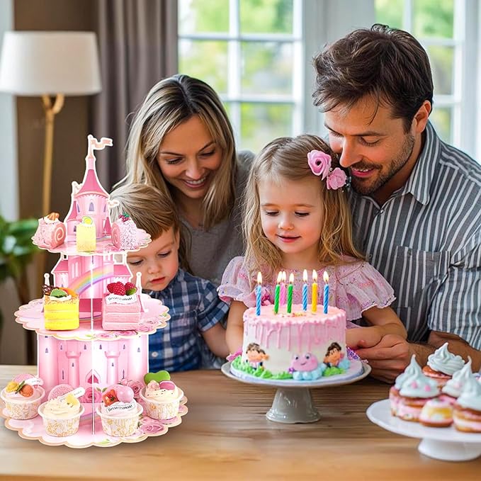 2 Pack Princess Birthday Party Decorations Pink Castle Cupcake Stand Princess Party Decorations Cupcake Holder for Girls Kids Baby Shower Birthday Party Supplies