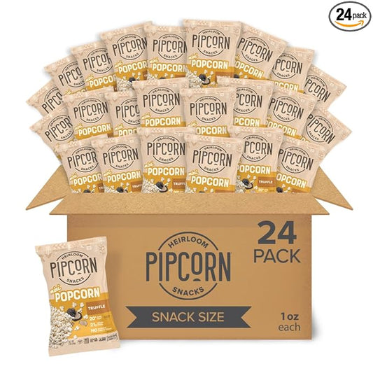 Heirloom Truffle Mini Popcorn by Pipcorn - 1oz 24pk - Healthy Snacks, Gluten Free Snacks, Snack Packs, Heirloom Corn, Black Truffle