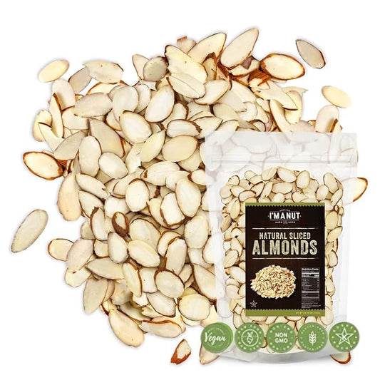 Premium Raw Unsalted Sliced Almonds 48oz (3 lb) | Superior Gourmet Quality | Batch Tested Gluten & Peanut Free | Non-GMO | No PPO | Unblanched for Maximum Nutrition & Flavor