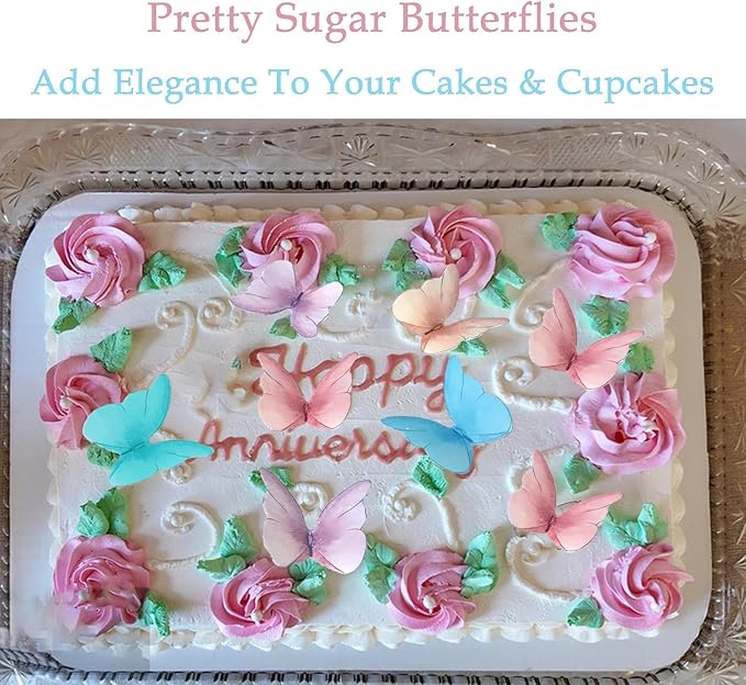 48 Pcs Edible Butterfly Cake Decorations Cupcake Toppers Decorations 5 Mixed Color Wafer Paper Butterfly Wedding Themed Party Birthday