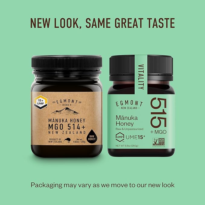 EGMONT HONEY Manuka Honey MGO 515+ UMF 15+ – NON-GMO, Kosher, Recycled plastic jar, Traceable 100% Pure Authentic New Zealand Honey 8.8oz (250g)