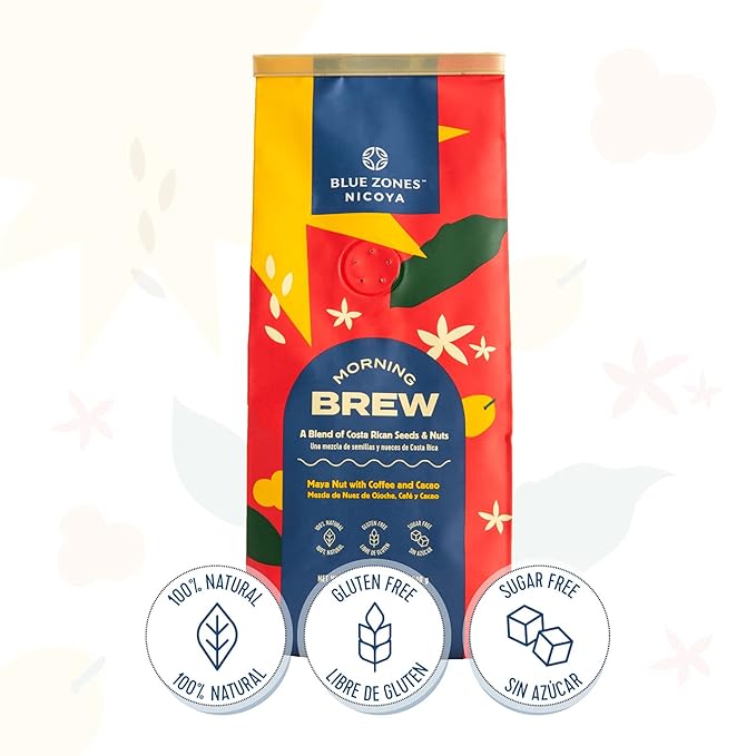 Blue Zones Nicoya - Morning Brew, Maya Nut with Coffee and Cacao - 100% Natural Ground Coffee Alternative - High Micronutrients - Low Caffeine, Gluten & Sugar-Free (12 oz/ 340g)