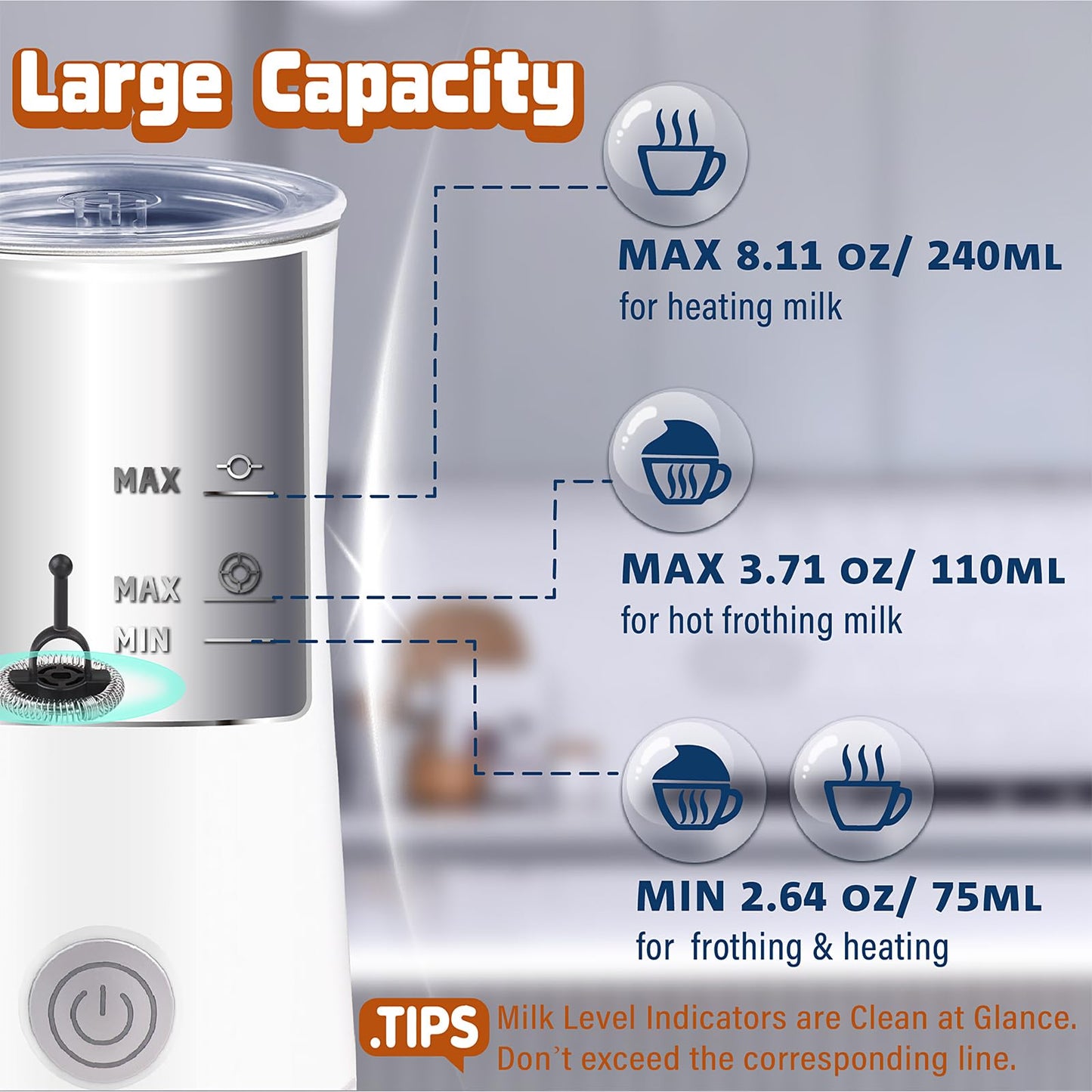 Seydere Simple Milk Frother, 2 in 1 Milk Steamer and Frother, Electric Milk Steamer, Milk Warmer