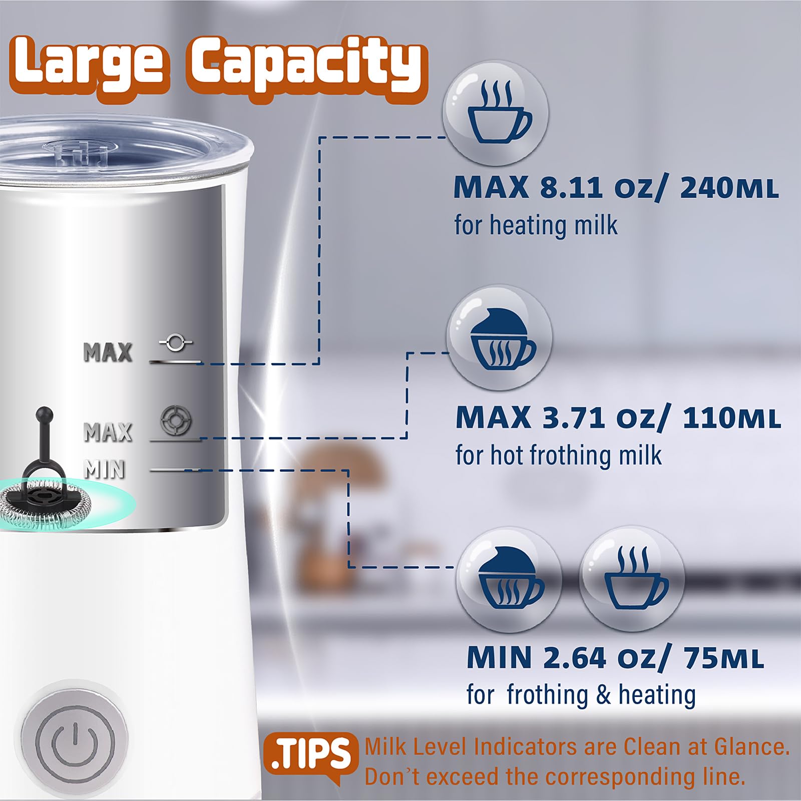 Seydere Simple Milk Frother, 2 in 1 Milk Steamer and Frother, Electric Milk Steamer, Milk Warmer