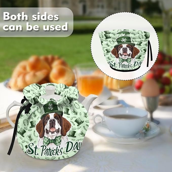 Green Lucky Clover Tea Cozy for Teapot Insulated Lotus Tea Cosy for Teapot for Women Tea Pot Cover Home Kitchen Decorative for St. Patrick's Day
