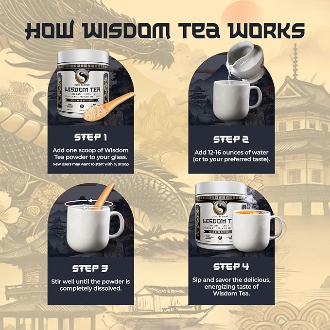 Yerba Mate Brain Tea Powder for Men - Daily Nootropic Drink for Clean Energy, Focus & Mood Support | Powered by Citicoline, L-Theanine, L-Tyrosine & Lion?™s Mane | Wisdom Tea - Sweet Tea - 30 Servings