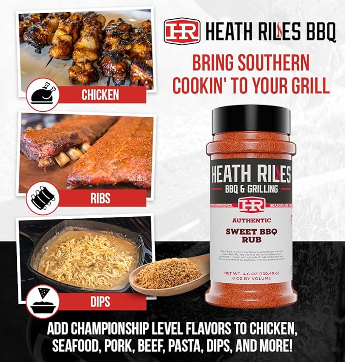 Heath Riles BBQ Rub - Sweet Seasoning, Champion Pitmaster Recipe, Legendary Rubs For Smoking & Grilling, 70+ BBQ Championships, 8 oz.