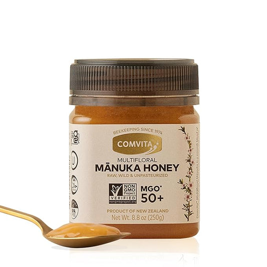 Comvita Manuka Honey MGO 50+ Multifloral - Raw Manuka Honey New Zealand, Pure & Unpasteurized for Tea & Wellness, Superfood Sugar Alternative, Wild, Non-GMO - 250g (8.8 oz)