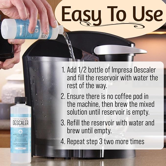 IMPRESA 3 Pack / 6 Uses Coffee Machine Descaler for Keurig and Virtually All Single Use Coffee and Espresso Machines - Made in the USA