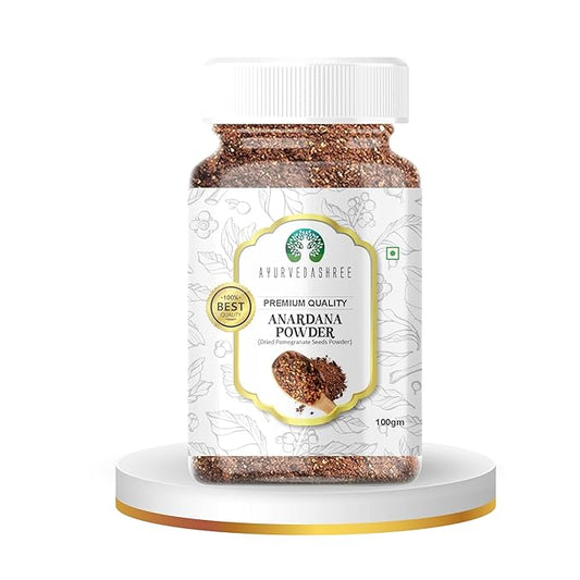 AYURVEDASHREE Anardana (Pomegranate) Ground, Indian Spice 100gm PET Jar | All Natural | No Color | Vegan | NON-GMO | No Salt or fillers | Anardana Powder | Pomegranate Powder | Indian Spice