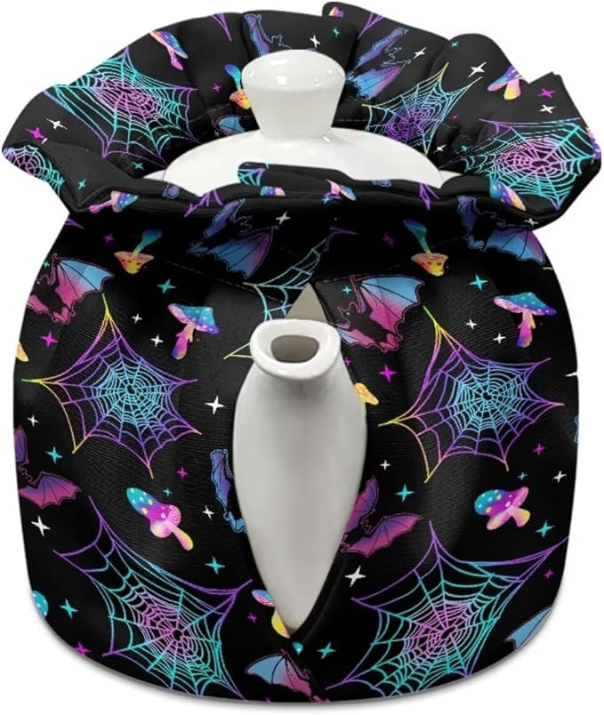 Spider Bat Tea Pot Cover for All Saints' Day Extra Thick Teapot Cozy Keeping Warm,Washable Teapot Insulation Cover for All Saints' Eve Resuable Teapot Dust Protector for Kitchen Decorative