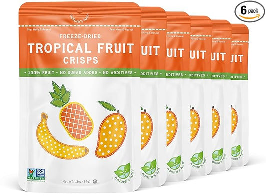 Nature's Turn Freeze-Dried Fruit Snacks, Tropical Crisps, Pack of 6 (1.2 oz Each)
