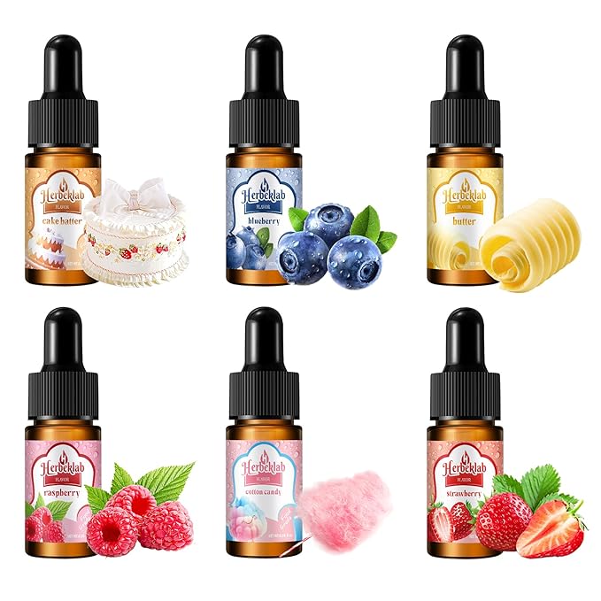 Food Flavoring Oil - Candy Flavoring for Candy Making 6 x 0.35 Fl Oz Extracts and Flavorings for Baking Lip Gloss Flavoring Oil - with Glass Dropper