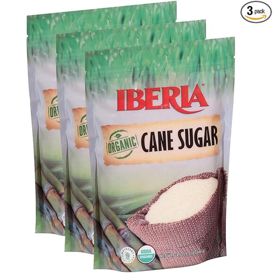 Iberia Organic Premium Cane Sugar, 1.5 lb. (Pack of 3) 100% Natural, Non GMO, Pure Cane Sugar