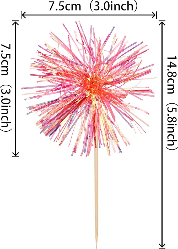 Rsstarxi 30 Pack Firework Cupcake Toppers Sparkle Tinsel Drink Birthday Decorations Cocktail Food Fruit Toothpick for Valentine's Day Wedding Birthday Party Cake Decorations Orange