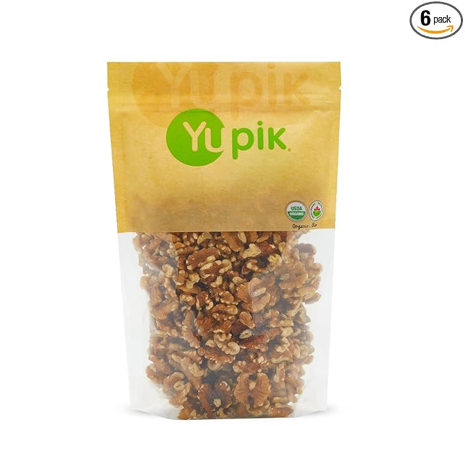 Yupik Organic Raw California Walnuts, Halves, 2.2 lb (35.2 oz), Pack of 6, Kosher, Gluten-Free, Non-GMO, Vegan, Half Nuts, Unsalted, Unroasted, Source of Omegas, Healthy Snacks, Ideal for Baking