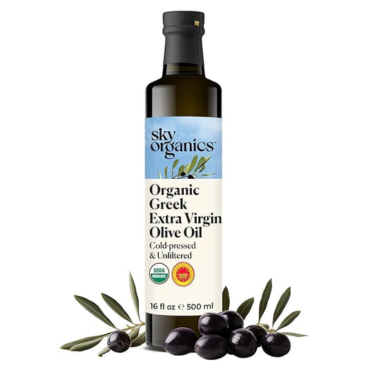 Sky Organics - Organic Extra Virgin Olive Oil, 16 fl oz - Cold Pressed & Unfiltered - Bright