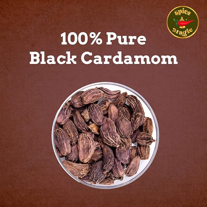 Spice Magic Black Cardamom Pods (Kali Elachi) – Whole Indian Spice 3.5 oz (100 g) | Smoky Aroma | 100% Natural, Non-GMO, Vegan & Gluten-Free | Authentic Indian Origin.