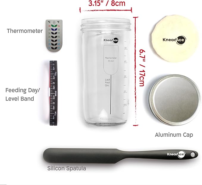 Sourdough Starter Kit ??24oz Starter Jar, 2 Cotton Rope Banneton Proofing Baskets, Magnetic Bread Lame for Scoring ??Gift for Bakers & Complete Sourdough Bread Baking Set