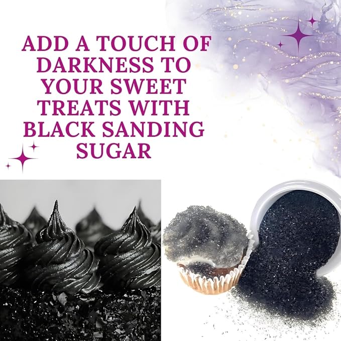 Jellybeans Food Sanding Sugar - Sparkly Sugar Crystals - Sanding Sugar For Cake & Cookies - Special Sanding Sugar - Grains Decorative Sanding Sugar (Black, 1 LB)