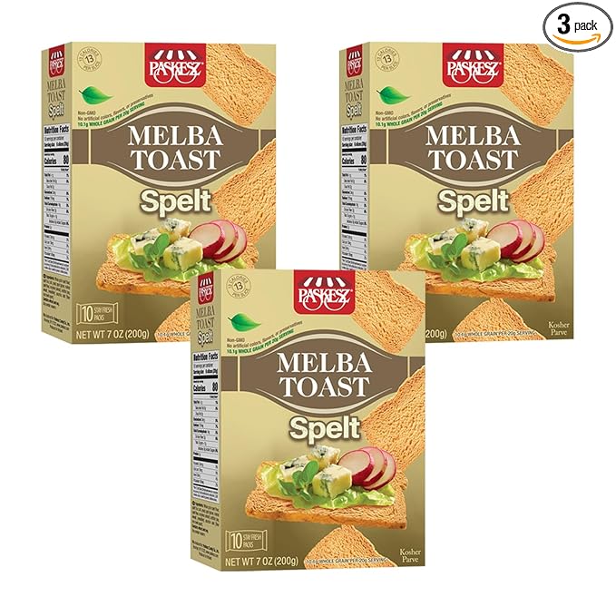 Only Kosher Candy Spelt Melba Toast Flatbread Crackers Kosher Parve with No Artificial Flavor, Fresh Natural Ingredients, Kosher Certified Delicious Snack Crackers (Pack of 3)