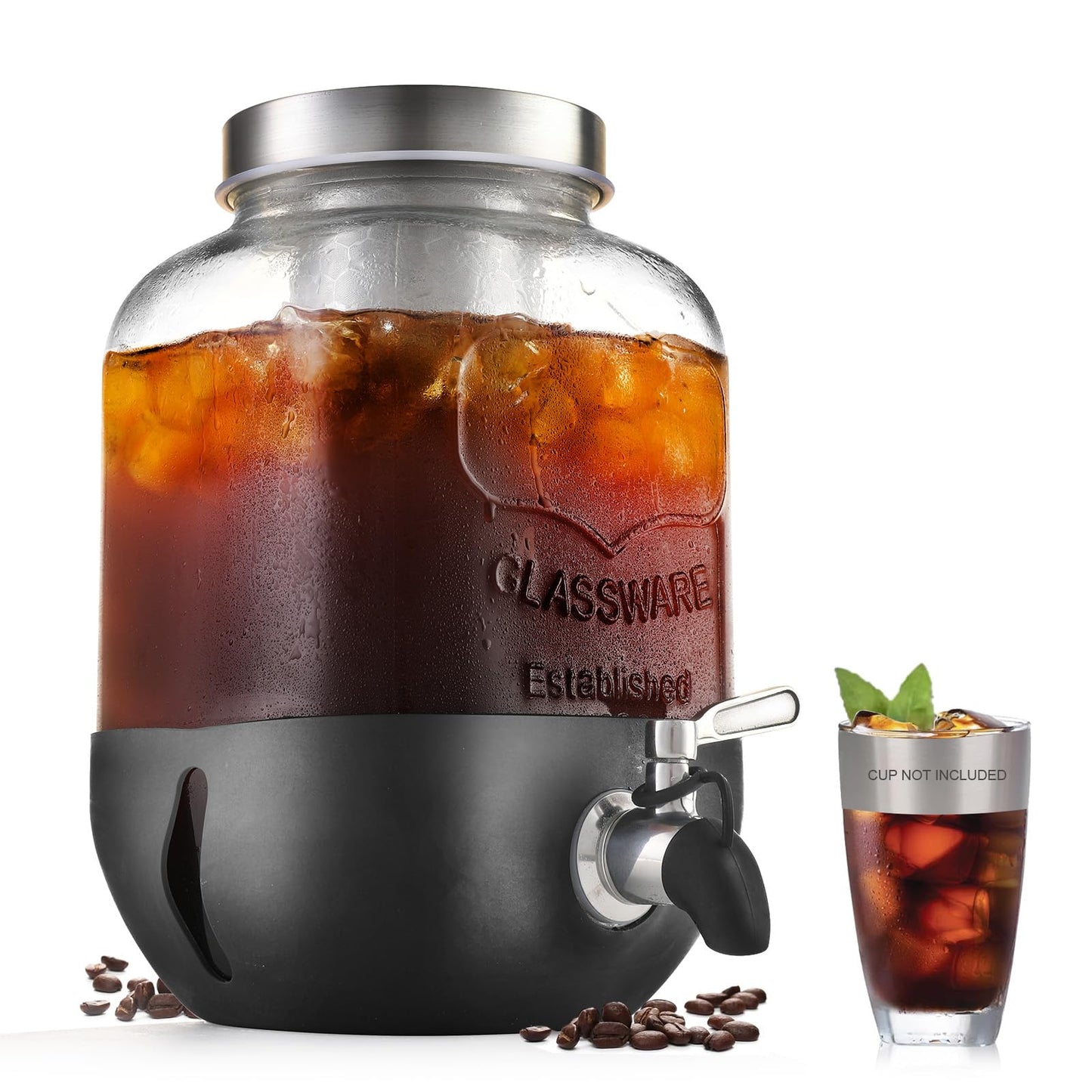 Cold Brew Coffee Maker, 1 Gallon Iced Coffee Maker With Stainless Steel Filter, Heavy Duty Glass