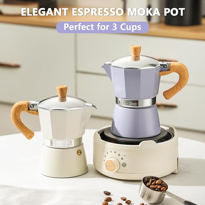 Bincoo Cute Espresso Maker Stovetop - Small Moka Pot 2 Espresso Cups/120ML,Espresso Pot Italian Coffee Maker for Home Camping Cafe Office (Purple)