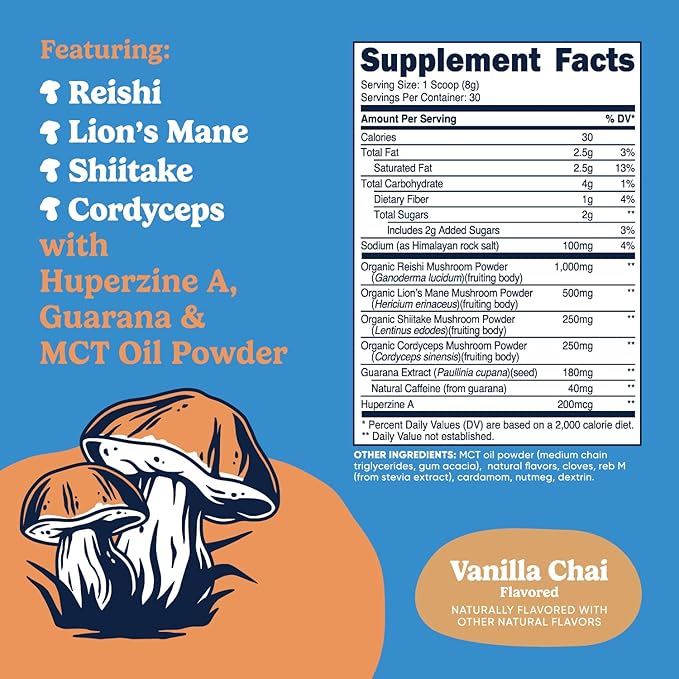 Nutricost Nutrizen AM Focus Adaptogenic Mushroom Drink (Vanilla Chai Flavored) 30 Servings - Includes Reishi, Lion's Mane, Shiitake, Cordyceps