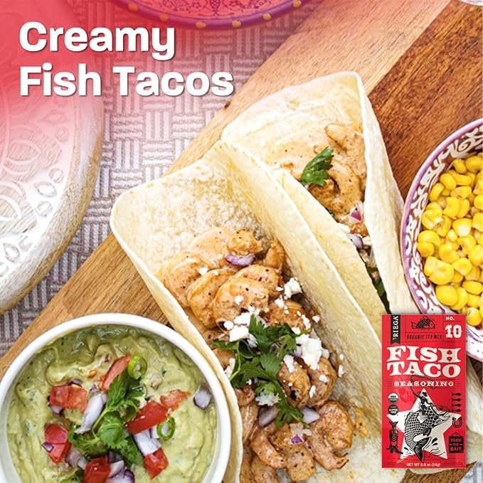 Riega Organic Fish Taco Seasoning – Zesty Spice Blend for Grilled Fish, Tacos, Bowls & Roasted Veggies – 0.8 oz (Pack of 8)